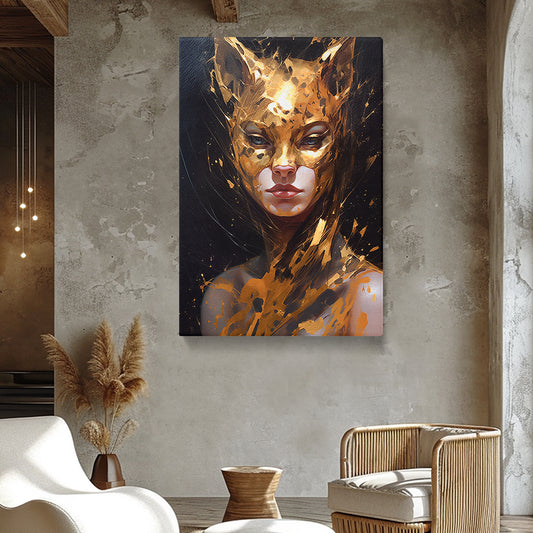 Golden Feline Fantasy Canvas Print ArtLexy 1 Panel 16"x24" inches 