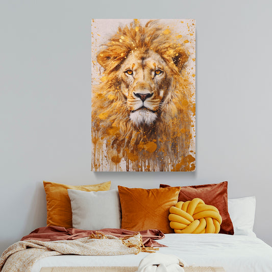 Golden-Hued Lion Portrait Canvas Print ArtLexy 1 Panel 16"x24" inches 