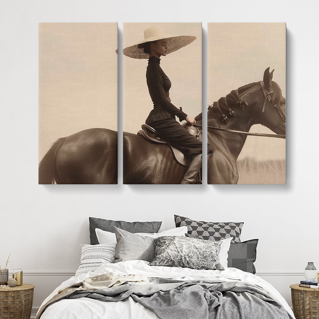 Beautiful Woman Rider on Horse Canvas Print ArtLexy 3 Panels 36"x24" inches 
