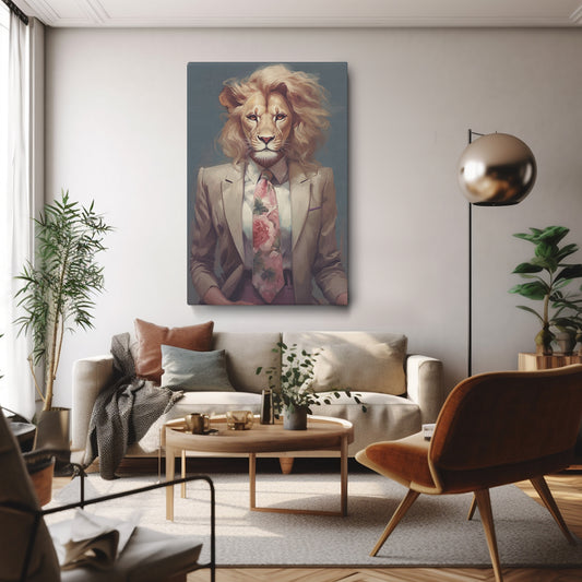 Regal Lion in Suit Portrait Canvas Print ArtLexy 1 Panel 16"x24" inches 