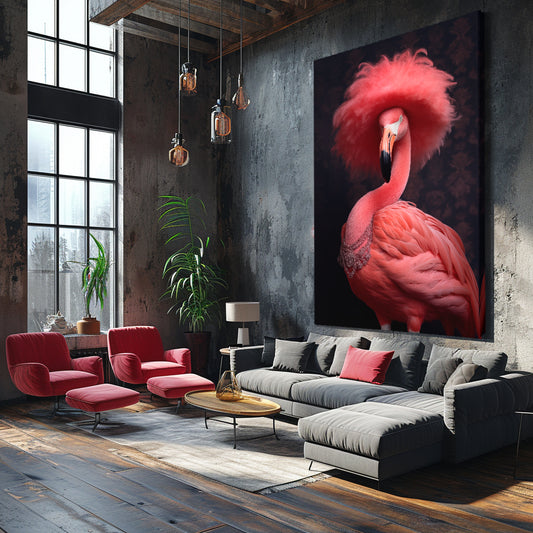 Regal Flamingo with Feather Headdress Canvas Print ArtLexy 1 Panel 16"x24" inches 