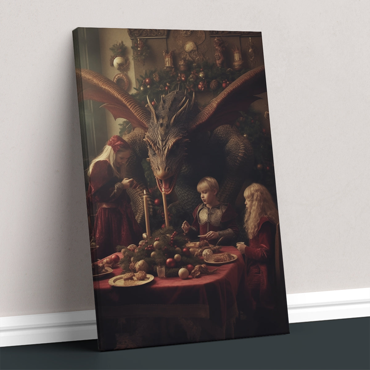 Christmas Feast with Friendly Dragon Canvas Print ArtLexy   