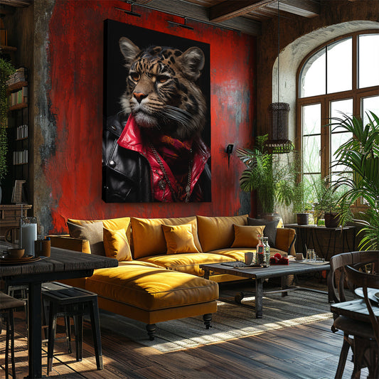Intrepid Tiger in Leather and Red Scarf Canvas Print ArtLexy 1 Panel 16"x24" inches 