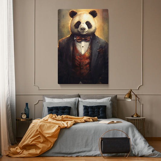 Dapper Panda in Suit Portrait Canvas Print ArtLexy 1 Panel 16"x24" inches 