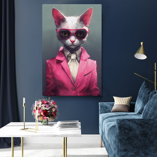 Trend Cat in Pink Blazer Canvas Print ArtLexy 1 Panel 16"x24" inches 