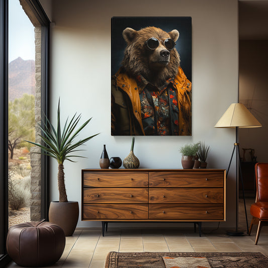 Trendy Bear with Sunglasses Canvas Print ArtLexy 1 Panel 16"x24" inches 