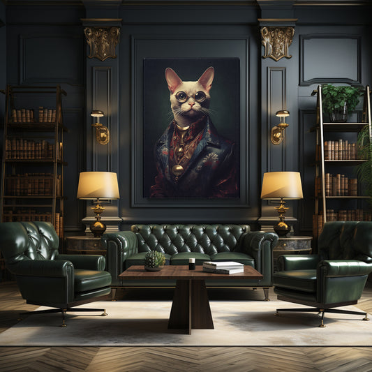 Aristocratic Cat with Glasses Canvas Print ArtLexy 1 Panel 16"x24" inches 