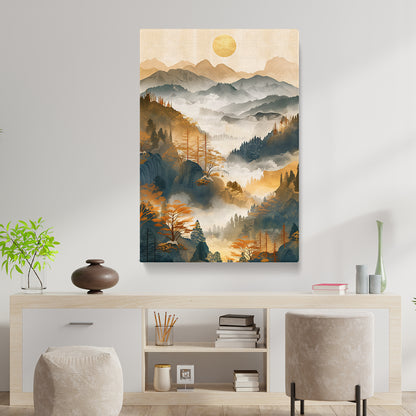 Sunlit Misty Valley and Mountain Canvas Print ArtLexy   