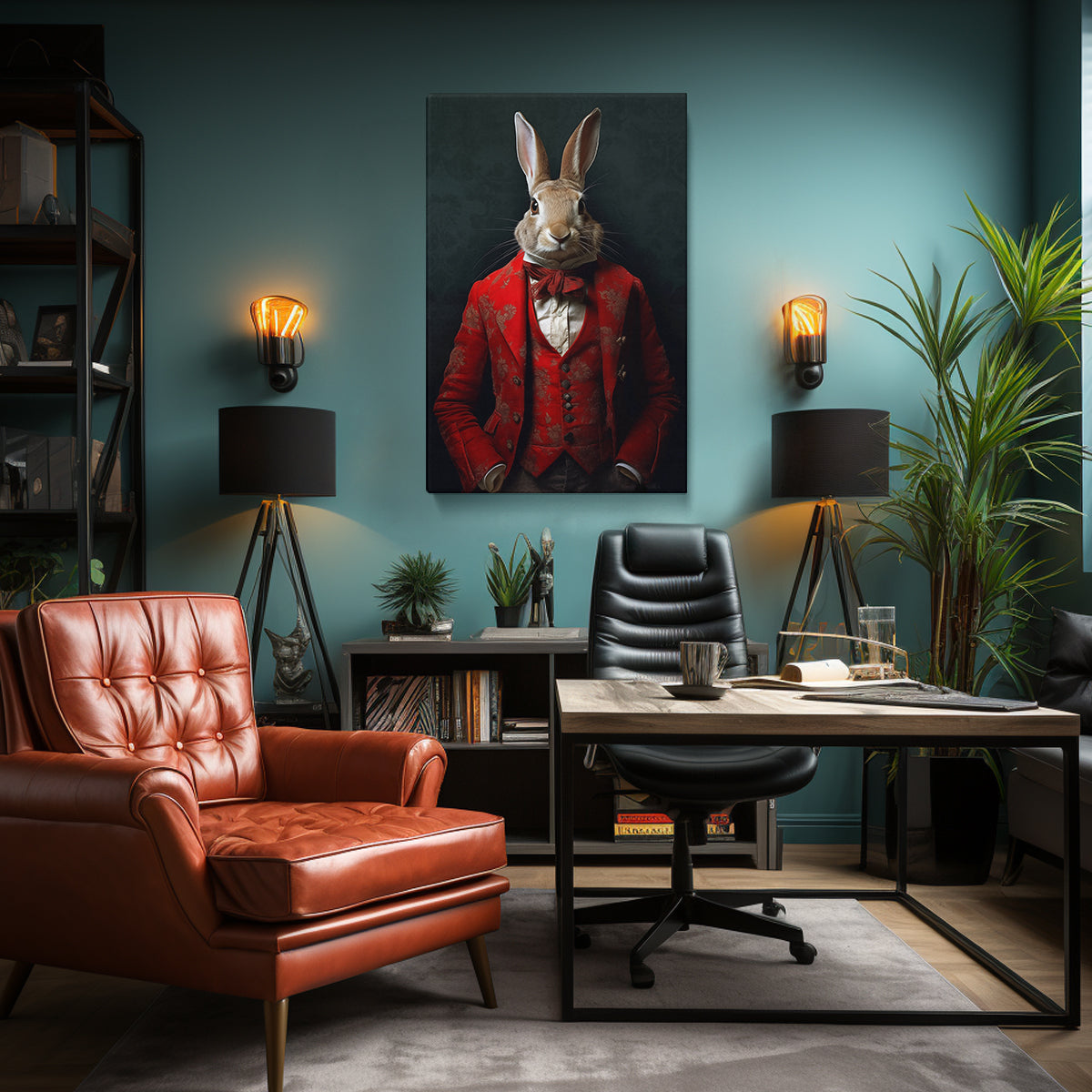 Chic Anthropomorphic Rabbit Portrait Canvas Print ArtLexy   