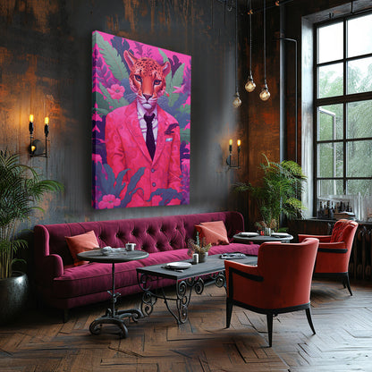 Fashionable Leopard in Pink Suit Canvas Print ArtLexy   
