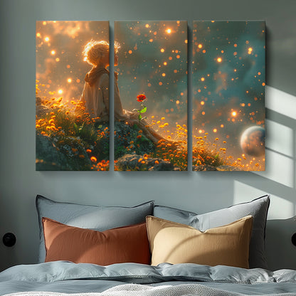 Dreamy Boy with Rose Canvas Print ArtLexy 3 Panels 36"x24" inches 