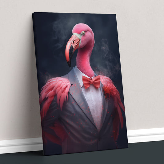 Flamingo in Suit with Bow Tie Canvas Print ArtLexy 1 Panel 16"x24" inches 