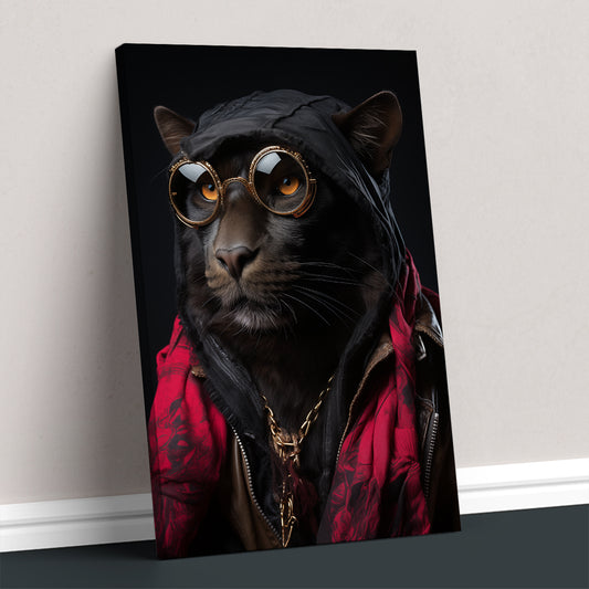 Sophisticated Panther with Golden Goggles Canvas Print ArtLexy 1 Panel 16"x24" inches 