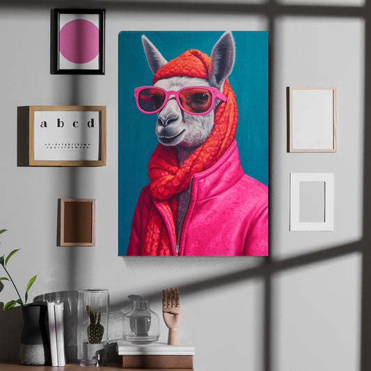 Fashionable Llama in Pink Attire Canvas Print ArtLexy 1 Panel 16"x24" inches 