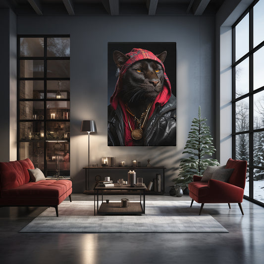 Hip Puma in Hoodie and Leather Jacket Canvas Print ArtLexy 1 Panel 16"x24" inches 