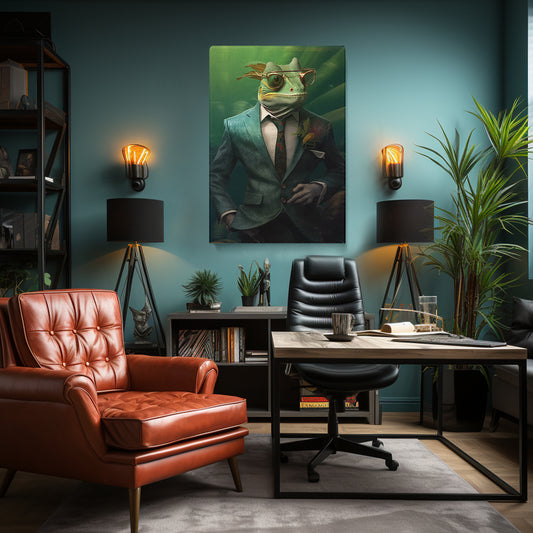 Dapper Chameleon in Suit Canvas Print ArtLexy 1 Panel 16"x24" inches 