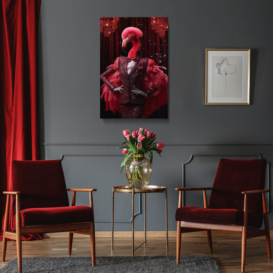 Showbiz Flamingo in Sequined Tuxedo Canvas Print ArtLexy 1 Panel 16"x24" inches 