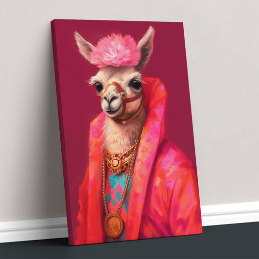 Pop Culture Llama with Gold Medallion Canvas Print ArtLexy 1 Panel 16"x24" inches 