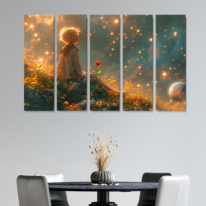 Dreamy Boy with Rose Canvas Print ArtLexy 5 Panels 36"x24" inches 