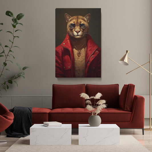 Stylish Anthropomorphic Cougar Portrait Canvas Print ArtLexy 1 Panel 16"x24" inches 