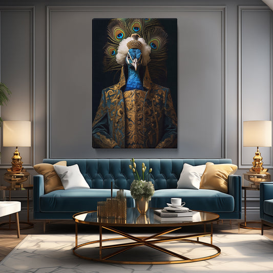 Royal Anthropomorphic Peacock Portrait Canvas Print ArtLexy 1 Panel 16"x24" inches 