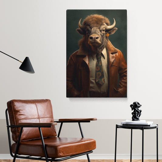 Gentleman Bison in Leather Jacket Canvas Print ArtLexy 1 Panel 16"x24" inches 