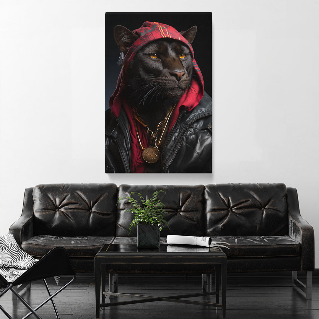 Hip Puma in Hoodie and Leather Jacket Canvas Print ArtLexy   