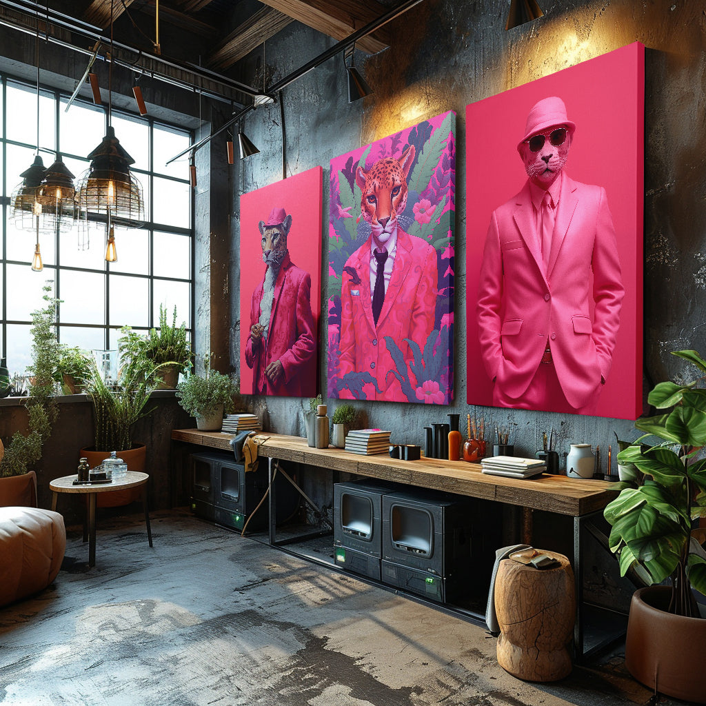 Fashionable Leopard in Pink Suit Canvas Print ArtLexy   