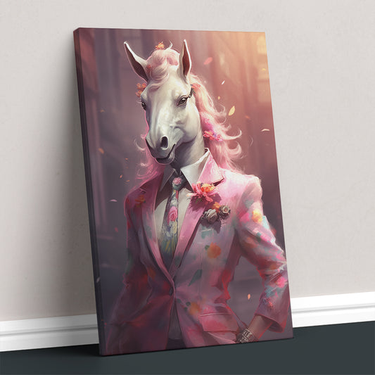 Whimsical Horse in Pink Suit Canvas Print ArtLexy 1 Panel 16"x24" inches 