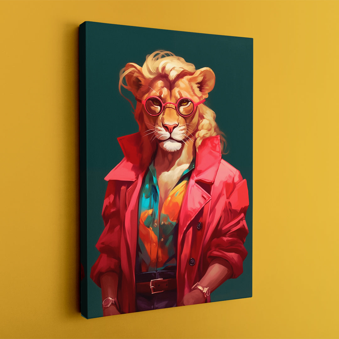 Chic Lion with Glasses Portrait Canvas Print ArtLexy   