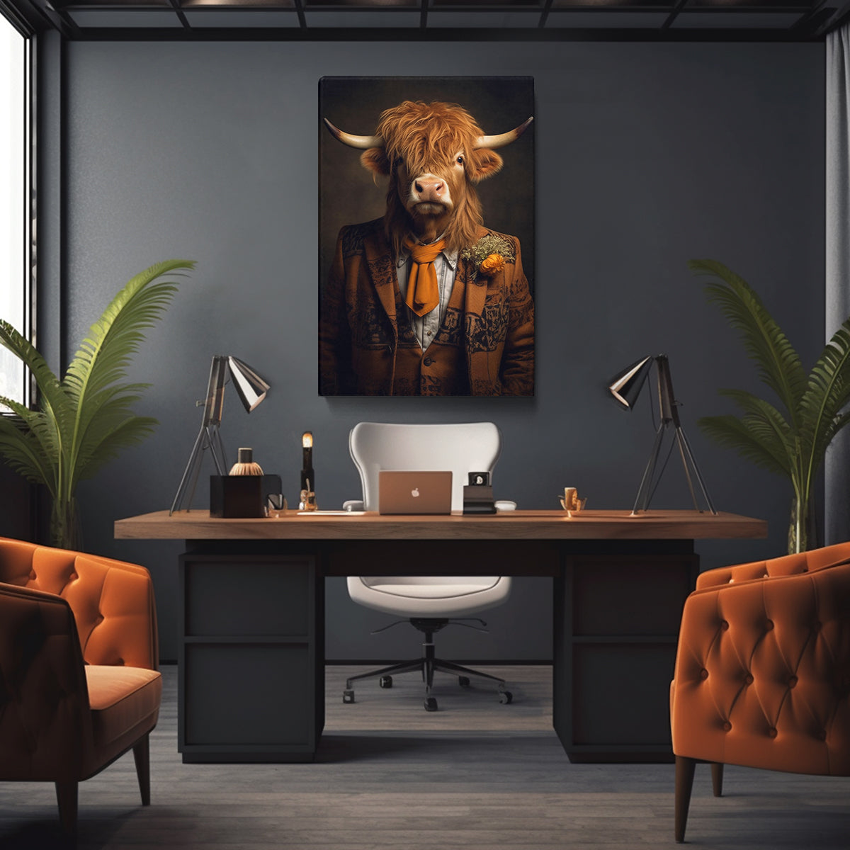 Gentleman Highland Cow in Tweed Blaze Canvas Print ArtLexy   