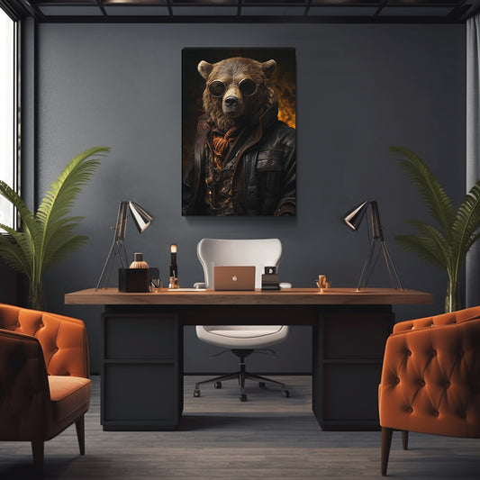 Rugged Bear with Leather Jacket Canvas Print ArtLexy 1 Panel 16"x24" inches 