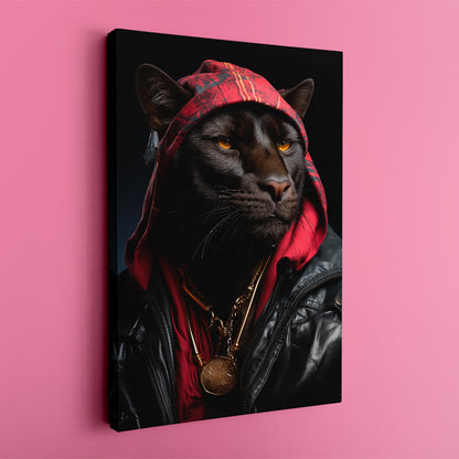 Hip Puma in Hoodie and Leather Jacket Canvas Print ArtLexy   