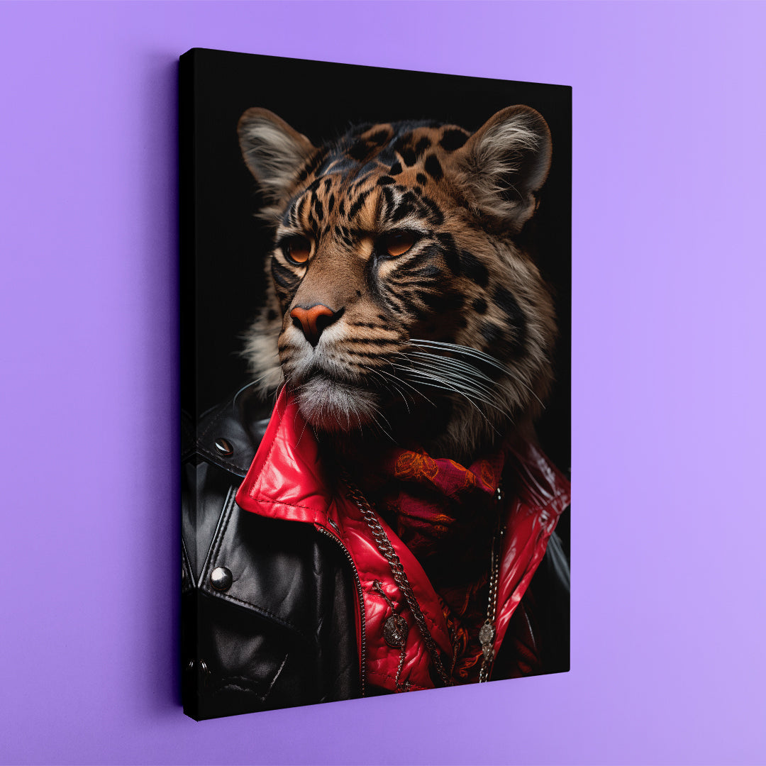 Intrepid Tiger in Leather and Red Scarf Canvas Print ArtLexy   