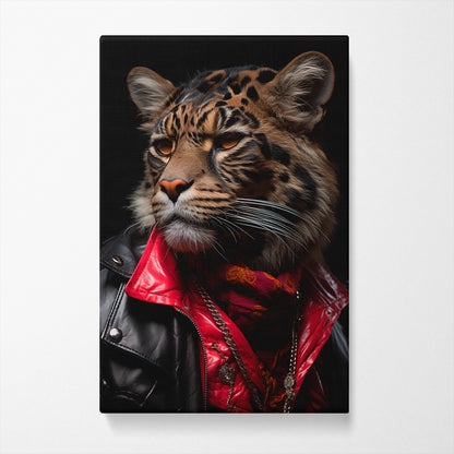 Intrepid Tiger in Leather and Red Scarf Canvas Print ArtLexy   