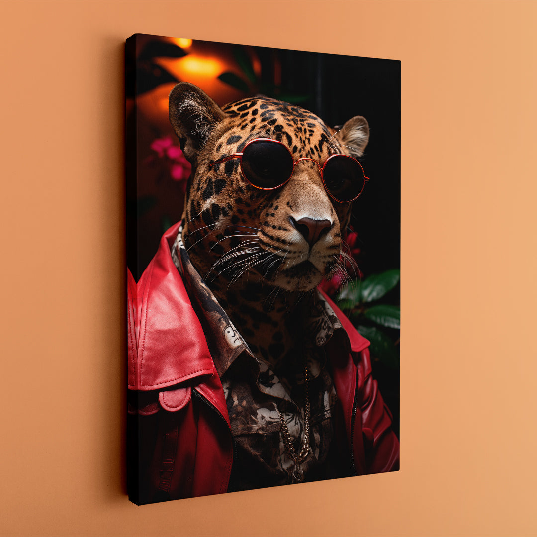 Trendsetting Leopard with Sunglasses Canvas Print ArtLexy   