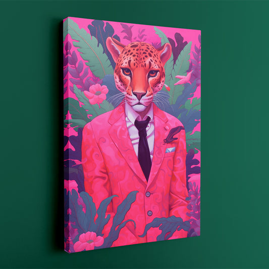 Fashionable Leopard in Pink Suit Canvas Print ArtLexy 1 Panel 16"x24" inches 