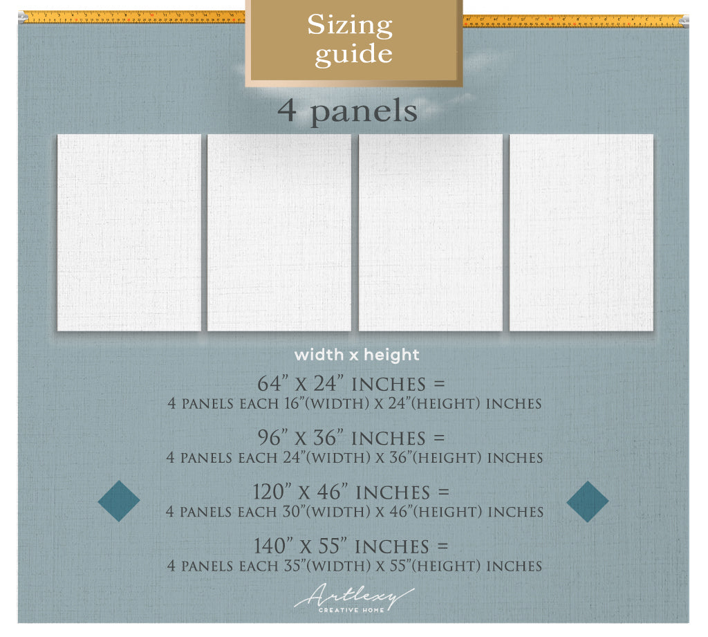 Set of 4 Vertical Abstract Boho Line Leaves Canvas Print ArtLexy