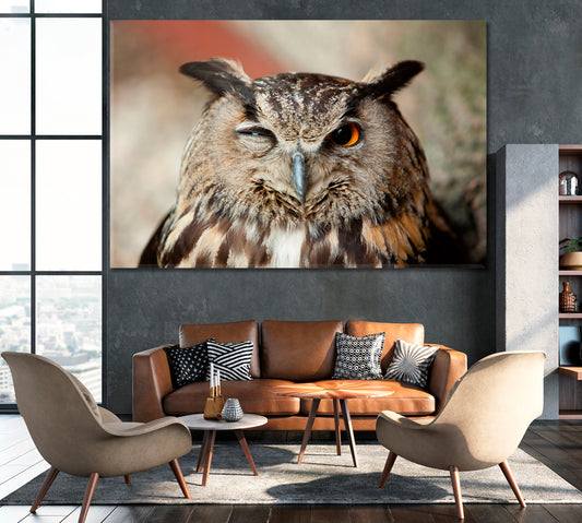 Funny Winking Owl Canvas Print ArtLexy 1 Panel 24"x16" inches 