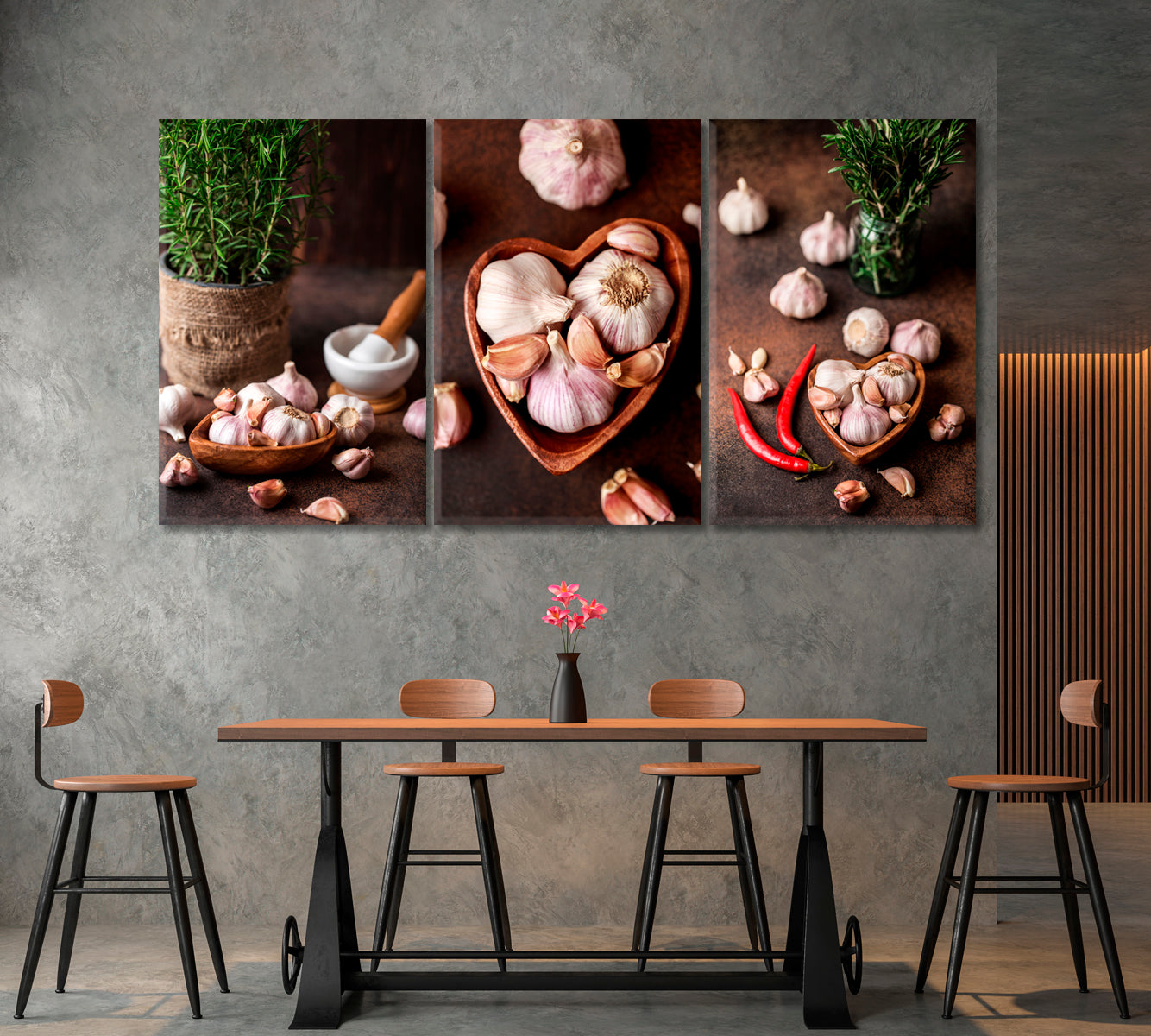 Set of 3 Garlic Canvas Print ArtLexy 3 Panels 48”x24” inches 