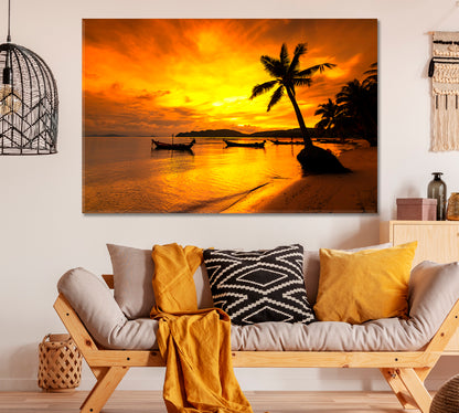 Sunset over Tropical Beach Thailand Canvas Print ArtLexy 1 Panel 24"x16" inches 