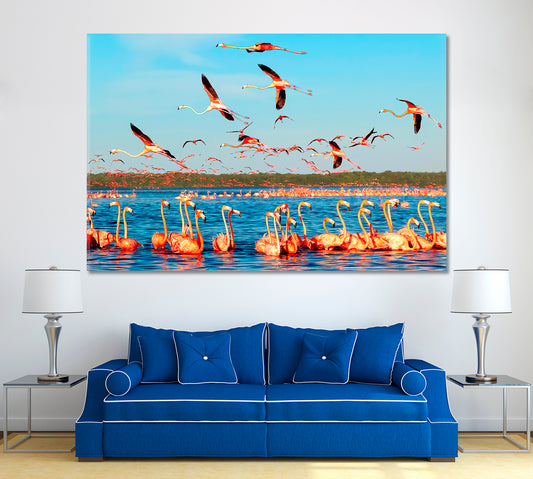 Flamingos in Celestun National Park Mexico Canvas Print ArtLexy 1 Panel 24"x16" inches 
