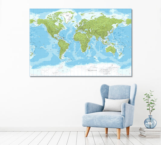 Detailed Topographic World Map Canvas Print ArtLexy   