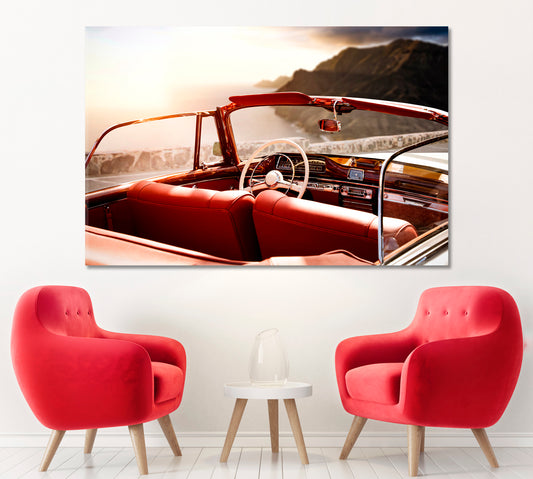 Summer Car on Road with Beautiful Landscape Canvas Print ArtLexy 1 Panel 24"x16" inches 