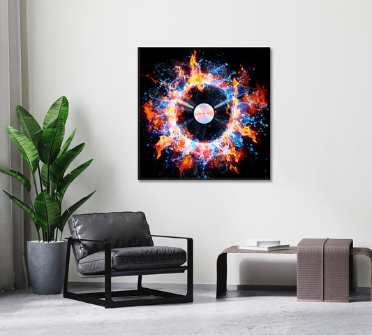 Vinyl Record in Fire Canvas Print ArtLexy 1 Panel 12"x12" inches 