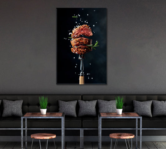 Beef Steak on Fork Canvas Print ArtLexy 1 Panel 16"x24" inches 