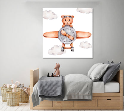 Teddy Bear on Airplane Canvas Print ArtLexy   