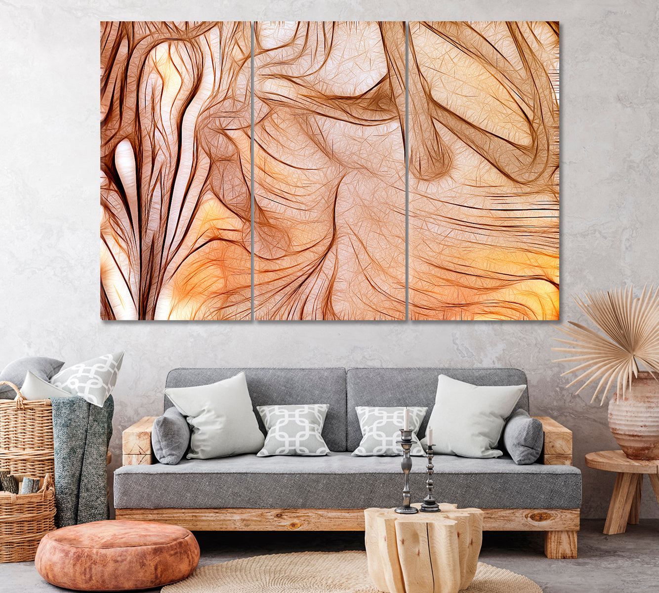 Brown Vector Abstraction Canvas Print ArtLexy 3 Panels 36"x24" inches 