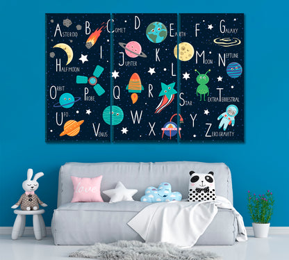 Space Alphabet Canvas Print ArtLexy 3 Panels 36"x24" inches 