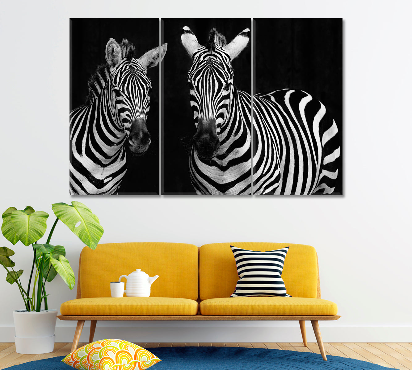 Zebras in Black and White Canvas Print ArtLexy 3 Panels 36"x24" inches 